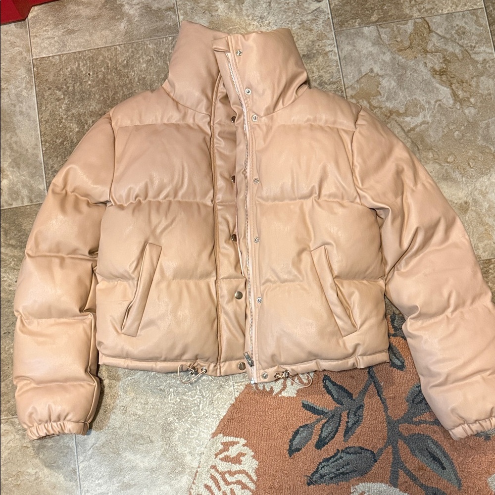 En Saison Pink Faux Leather Puffer Jacket